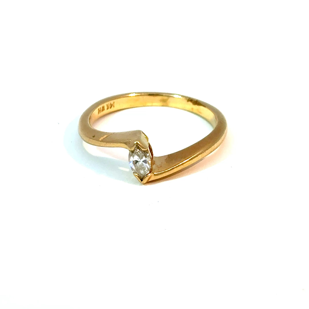 14K Yellow Gold Marquise Diamond Bypass Solitaire Ring, Size 5 1/2 — image 1 of 4