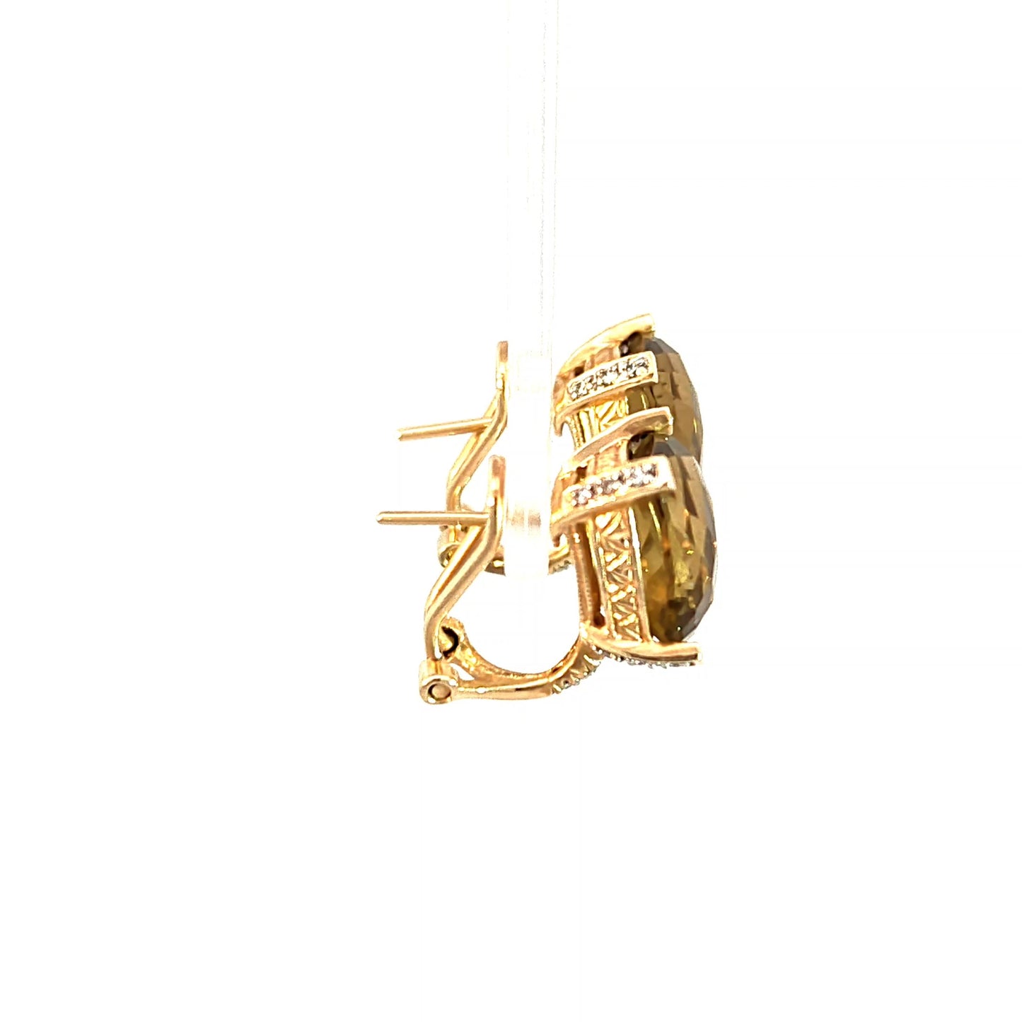 Estate 14k Yellow Gold Cushion-Cut Yellow-Brown Stone Clip-On Earrings