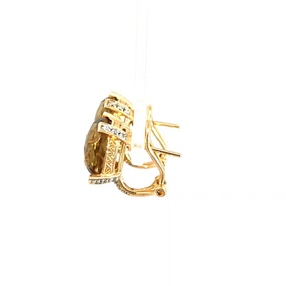 Estate 14k Yellow Gold Cushion-Cut Yellow-Brown Stone Clip-On Earrings