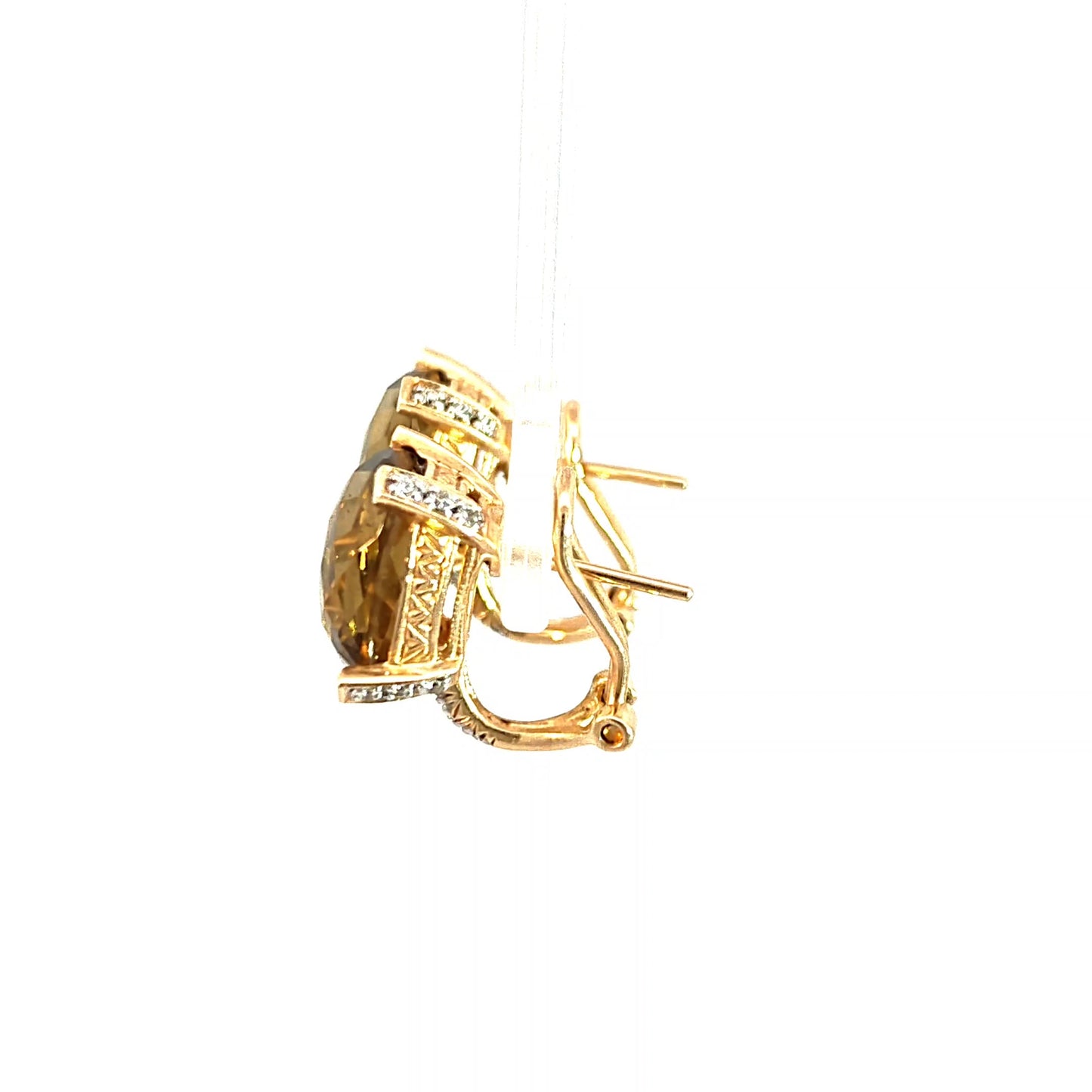 Estate 14k Yellow Gold Cushion-Cut Yellow-Brown Stone Clip-On Earrings