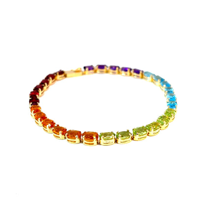 14K Yellow Gold Rainbow Gemstone Tennis Bracelet, 7.5 Inches — image 1 of 4