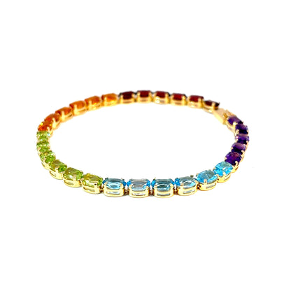14K Yellow Gold Rainbow Gemstone Tennis Bracelet, 7.5 Inches — image 2 of 4