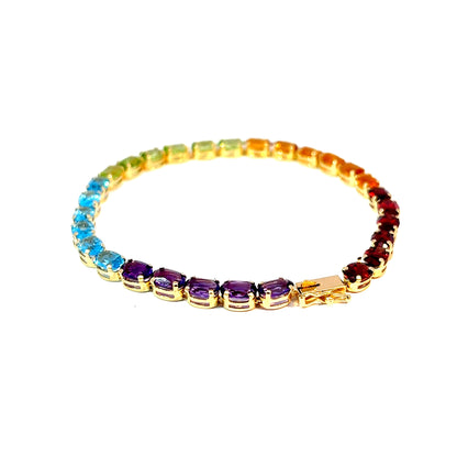 14K Yellow Gold Rainbow Gemstone Tennis Bracelet, 7.5 Inches — image 3 of 4