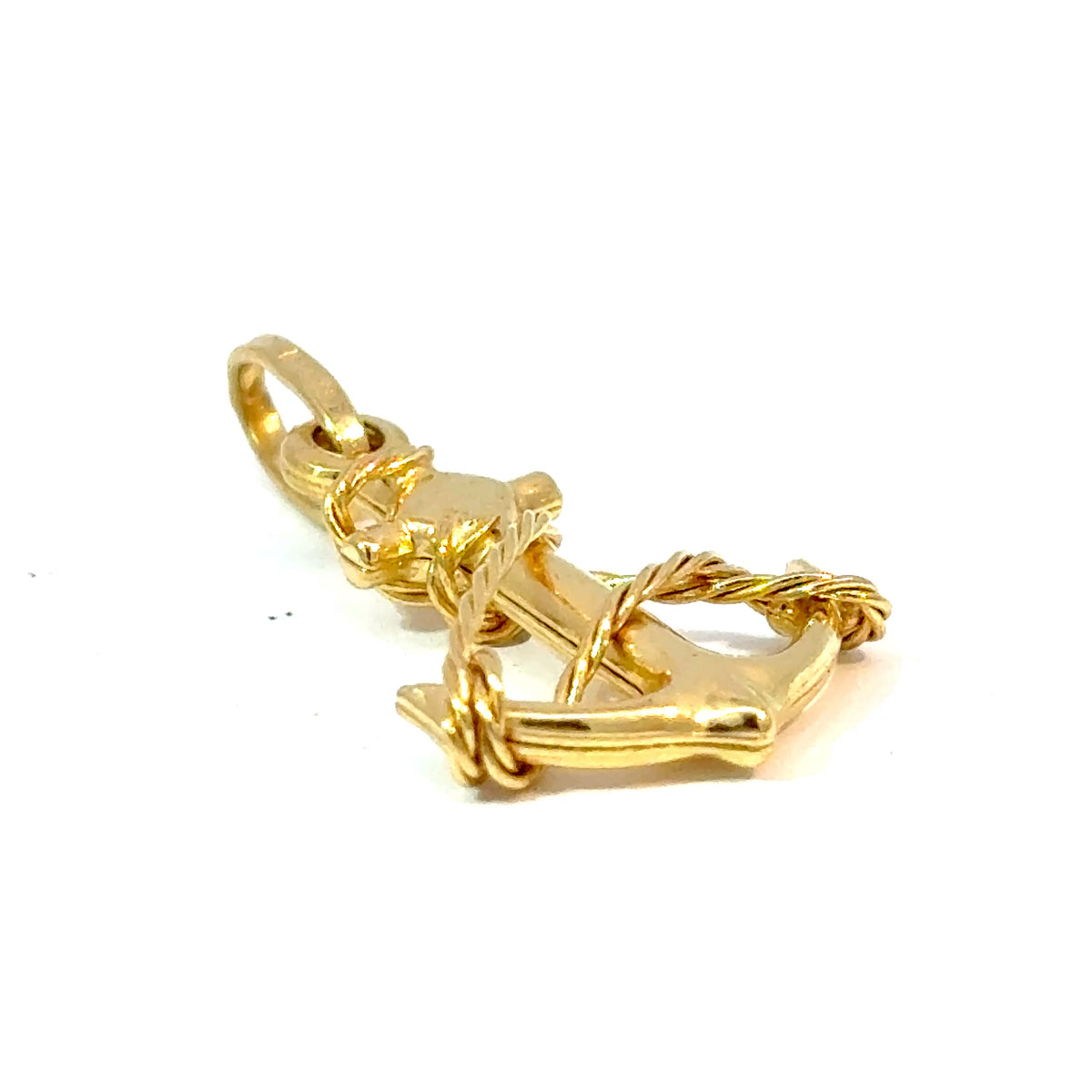 18K Yellow Gold Anchor Charm Pendant with Rope Detail — image 1 of 5