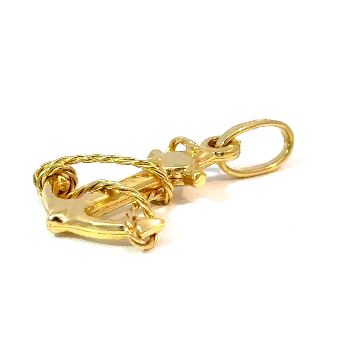 18K Yellow Gold Anchor Charm Pendant with Rope Detail — image 2 of 5