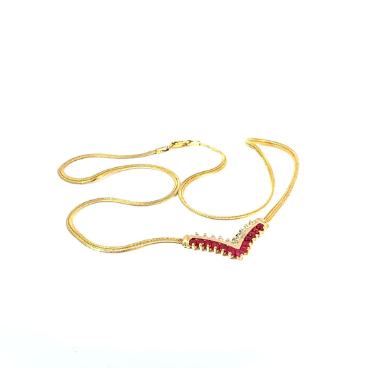 18K Yellow Gold Ruby and Diamond V-Motif Necklace — image 1 of 4