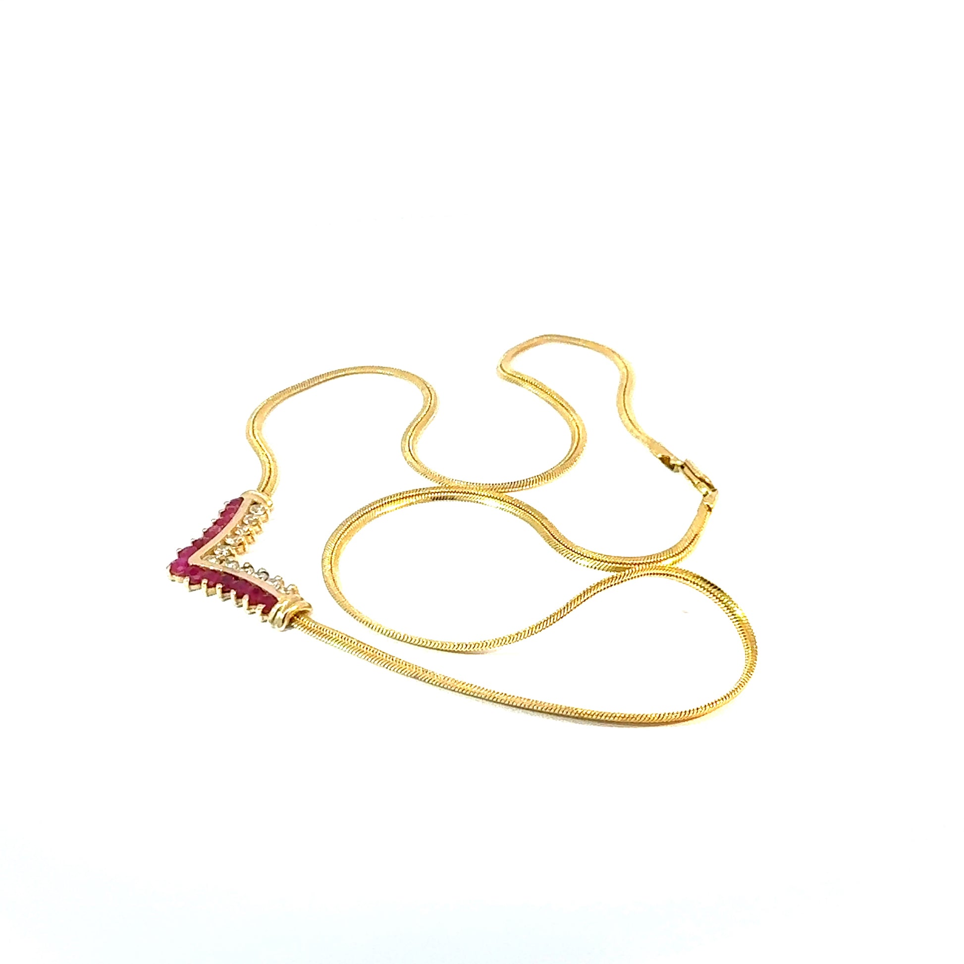 18K Yellow Gold Ruby and Diamond V-Motif Necklace — image 2 of 4