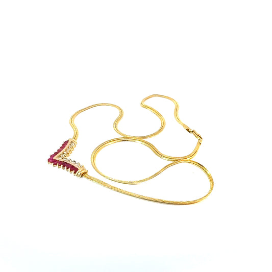 18K Yellow Gold Ruby and Diamond V-Motif Necklace — image 2 of 4