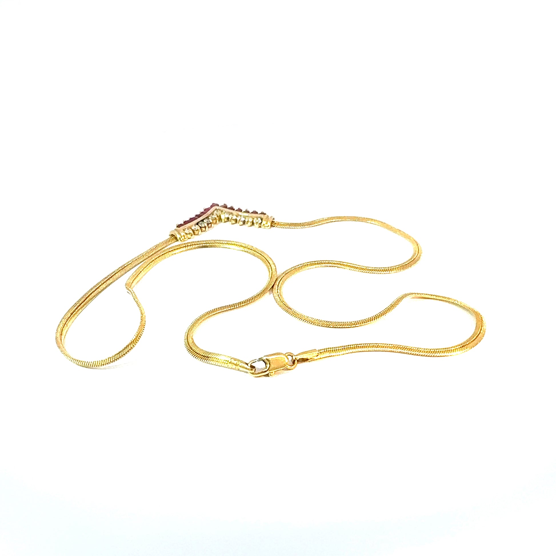 18K Yellow Gold Ruby and Diamond V-Motif Necklace — image 3 of 4