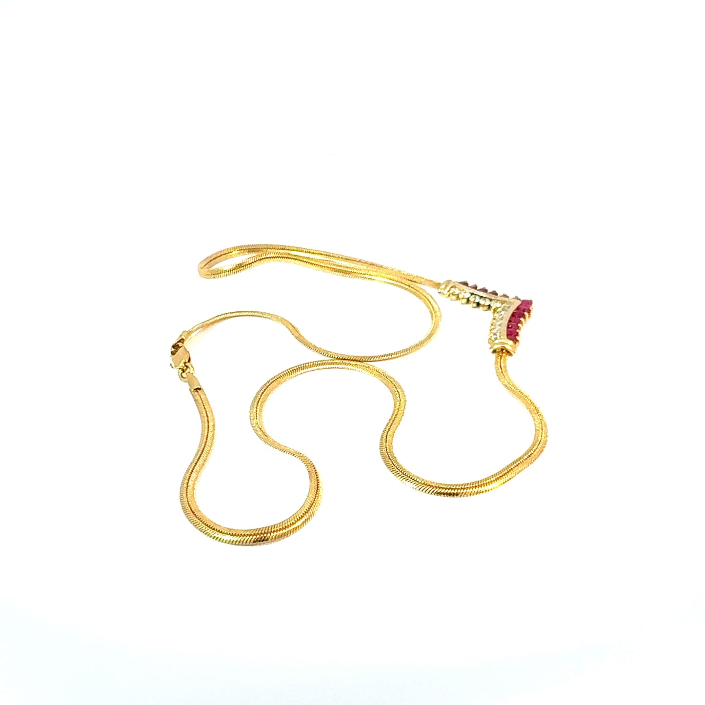 18K Yellow Gold Ruby and Diamond V-Motif Necklace — image 4 of 4