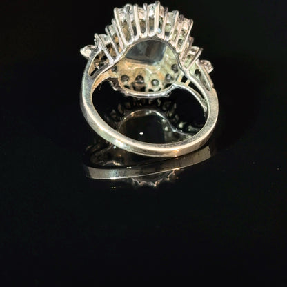 14K White Gold Aquamarine and Diamond Halo Cocktail Ring, Size 7 — image 3 of 4