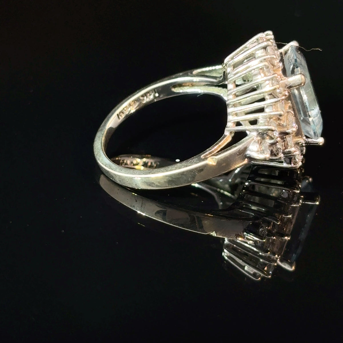14K White Gold Aquamarine and Diamond Halo Cocktail Ring, Size 7 — image 4 of 4