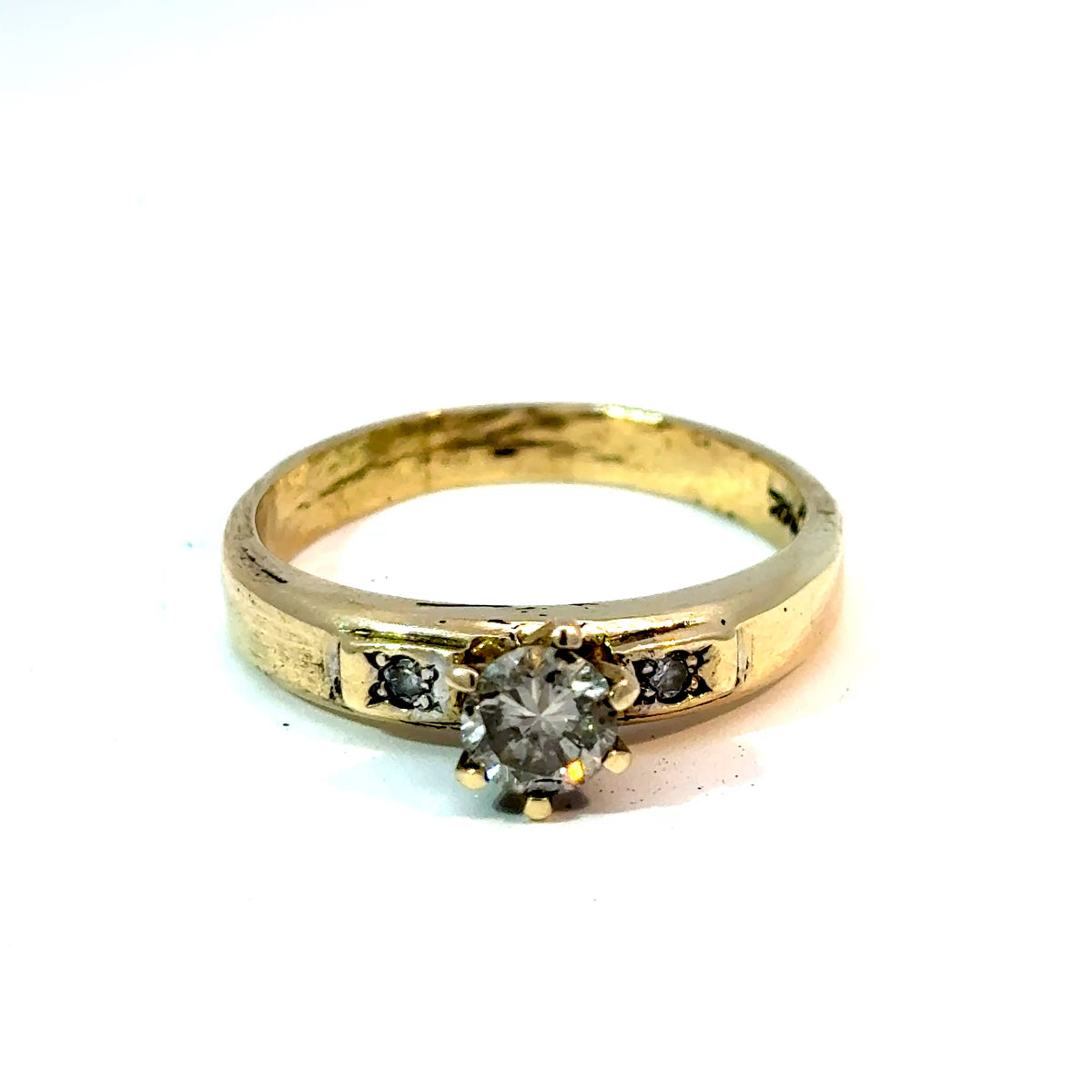 14K Yellow Gold Round Diamond Three-Stone Ring, 0.45 Ct. Center, Size 8.5 — image 1 of 4