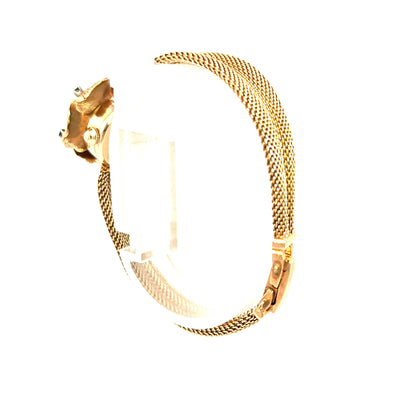 Vintage 14K Yellow Gold Diamond and Blue Sapphire Floral Hidden Watch Bracelet
