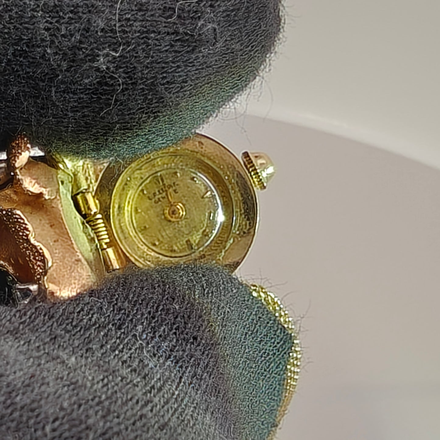 Vintage 14K Yellow Gold Diamond and Blue Sapphire Floral Hidden Watch Bracelet