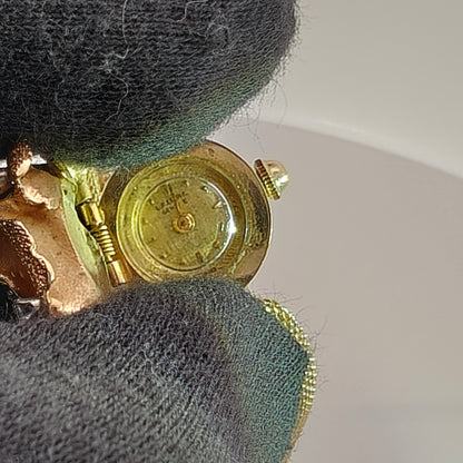 Vintage 14K Yellow Gold Diamond and Blue Sapphire Floral Hidden Watch Bracelet