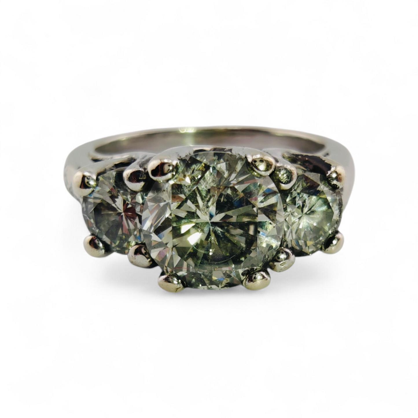 14k White Gold Three-Stone Diamond Ring
