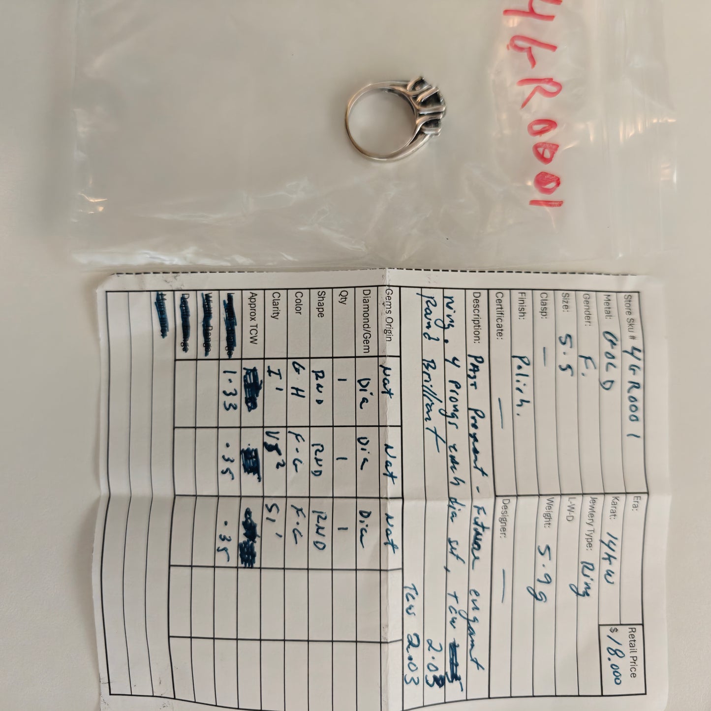 14k White Gold Three-Stone Diamond Ring