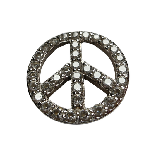 Vintage Silver Peace Sign Pendant with Zirconia