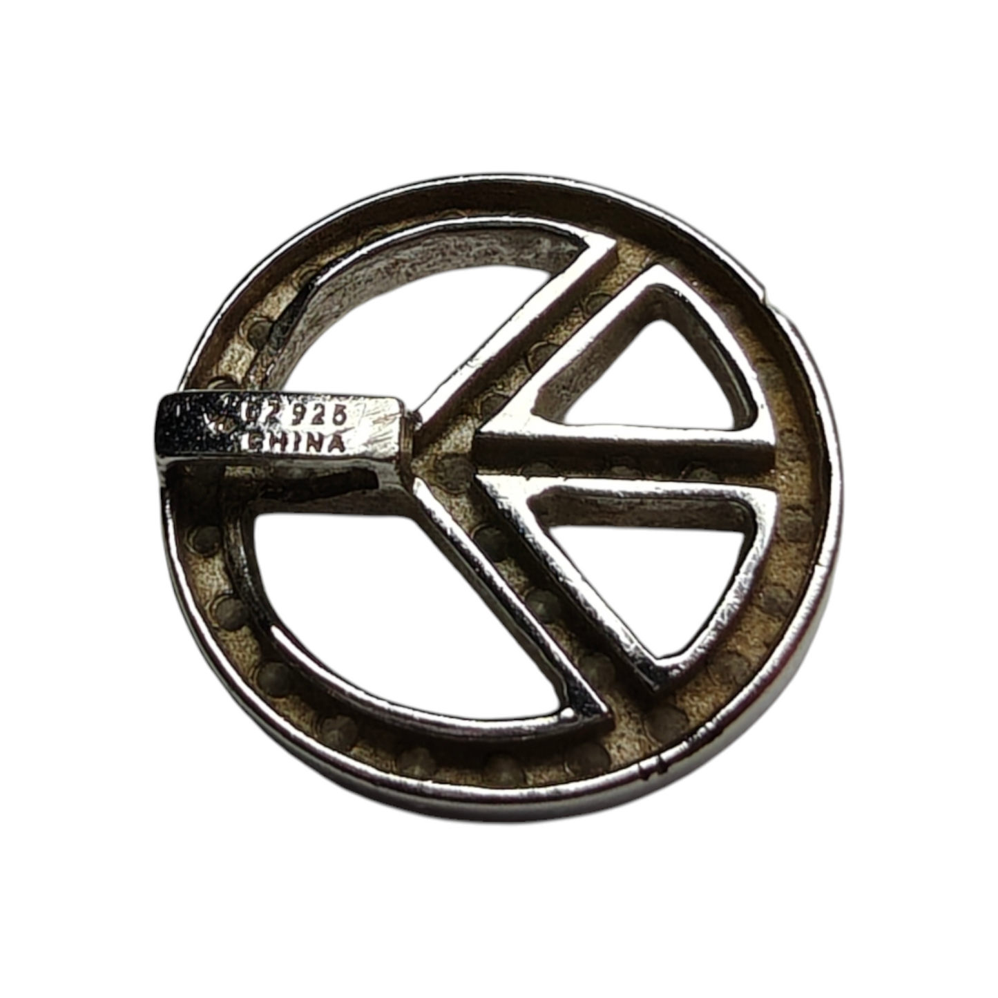 Vintage Silver Peace Sign Pendant with Zirconia