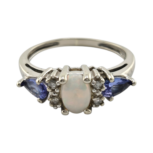 Exquisite White Gold Opal & Tanzanite Ring