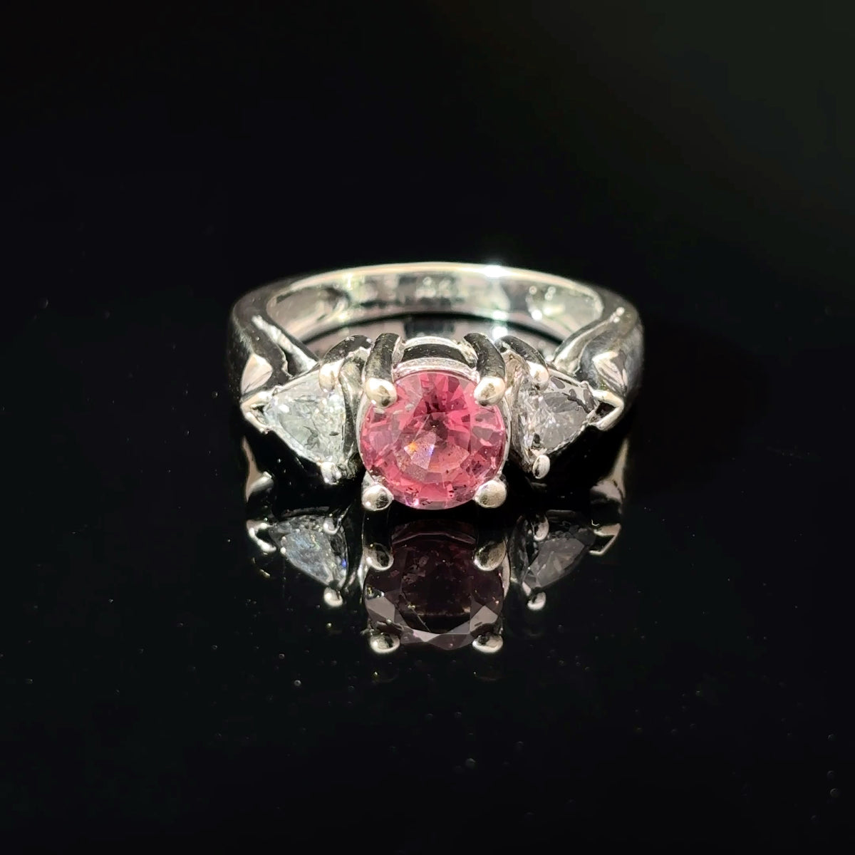 18k White Gold Burgundy Tourmaline and Diamond Three-Stone Ring, Size 5 — image 1 of 4