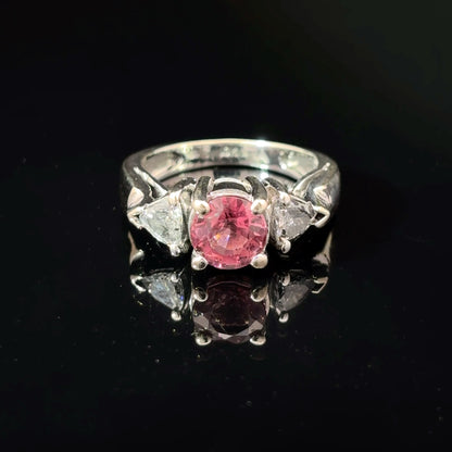 18k White Gold Burgundy Tourmaline and Diamond Three-Stone Ring, Size 5 — image 1 of 4