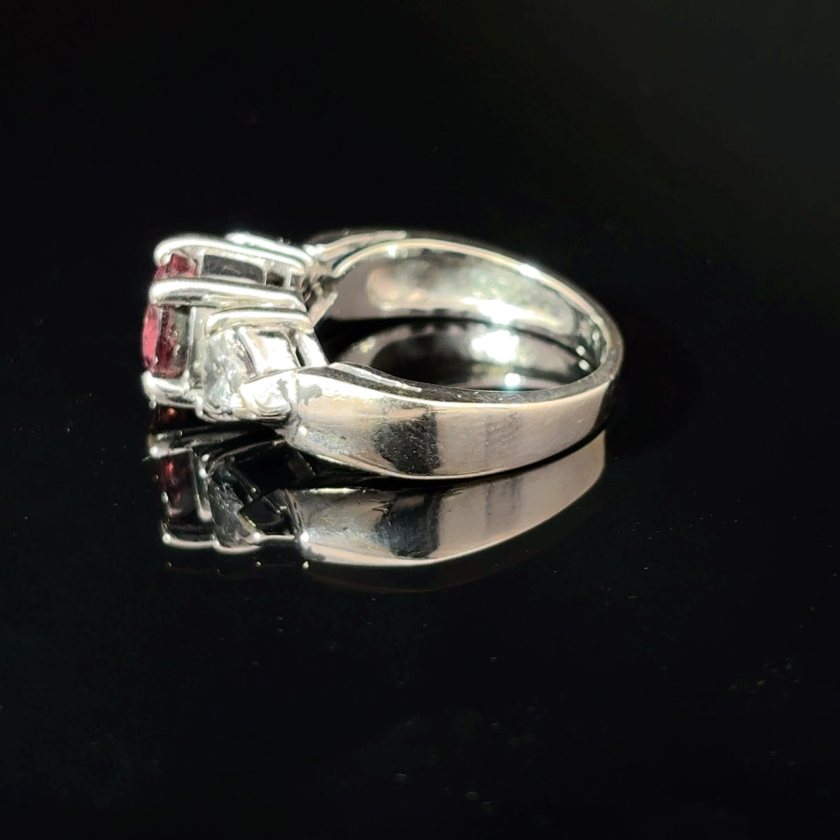 18k White Gold Burgundy Tourmaline and Diamond Three-Stone Ring, Size 5 — image 2 of 4