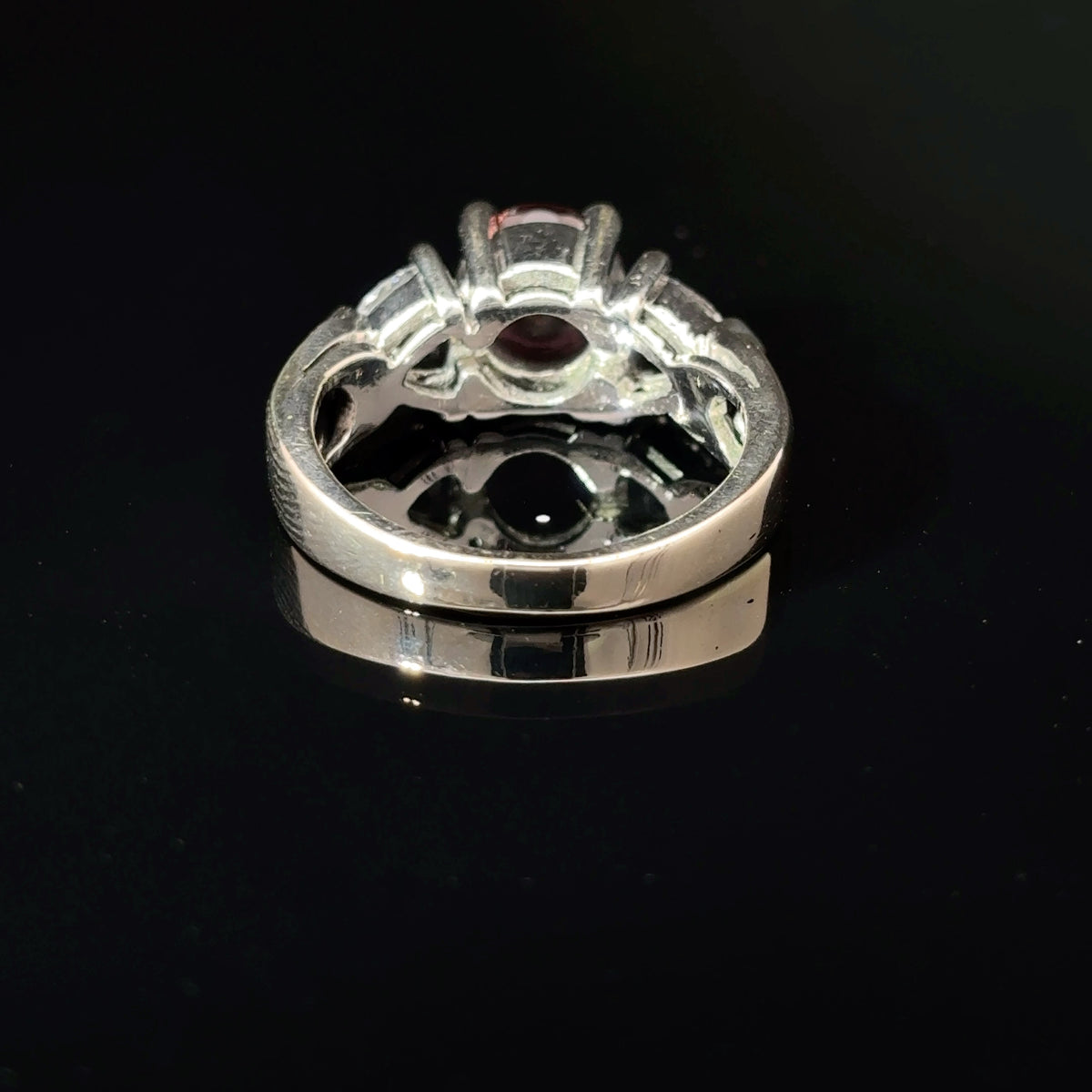 18k White Gold Burgundy Tourmaline and Diamond Three-Stone Ring, Size 5 — image 3 of 4