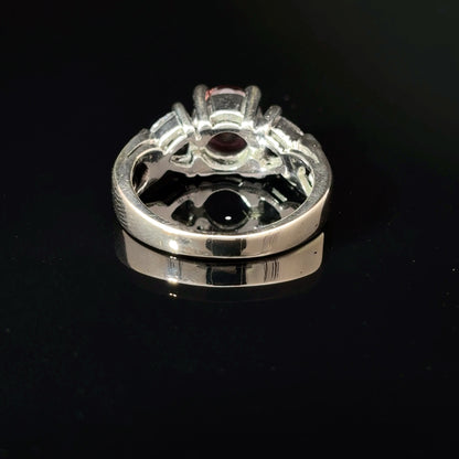 18k White Gold Burgundy Tourmaline and Diamond Three-Stone Ring, Size 5 — image 3 of 4