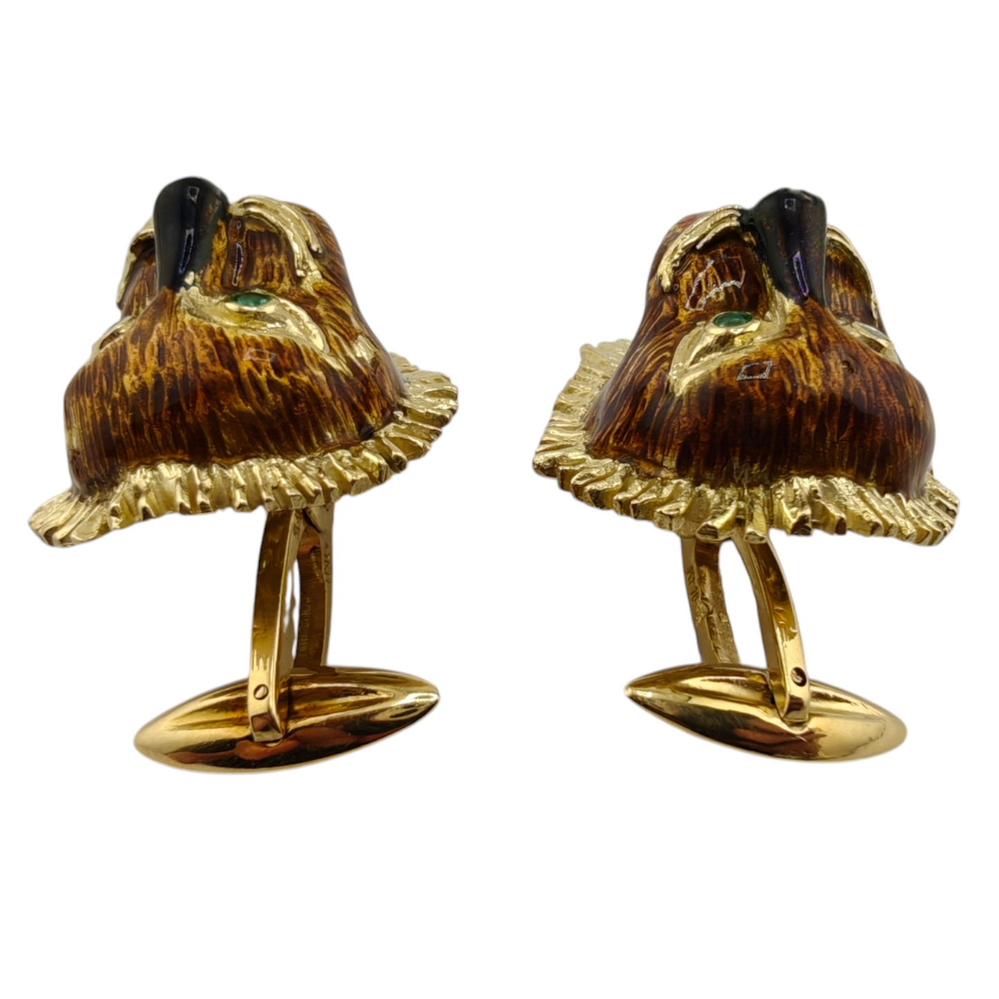 Vintage 18k Gold Lion Cufflinks with Emerald Eyes