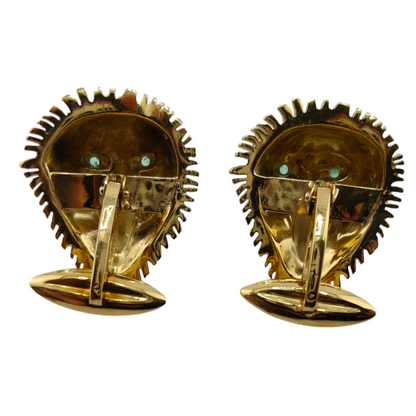 Vintage 18k Gold Lion Cufflinks with Emerald Eyes