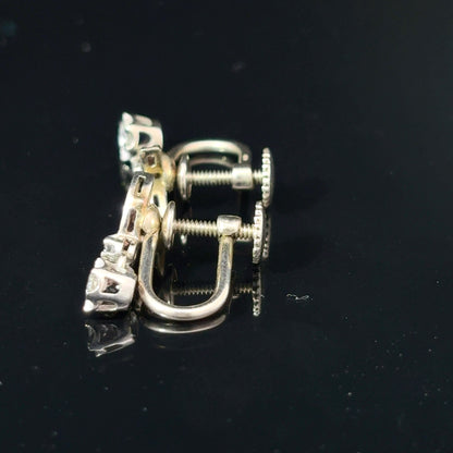 Mid-Century 14K White Gold Diamond Floral Spray Screw-Back Earrings — image 2 of 4