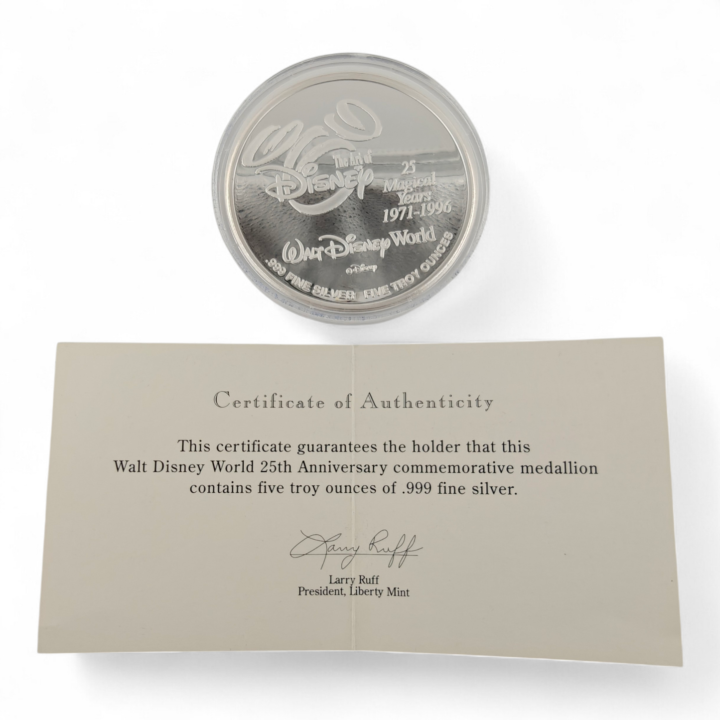 Disney 25th Anniversary Silver Coin 1971 -1996