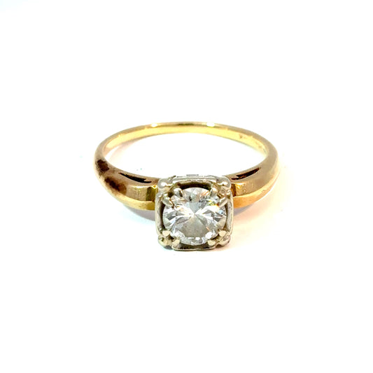 14K Yellow Gold Round Diamond Solitaire Ring with White Metal Head — image 1 of 4