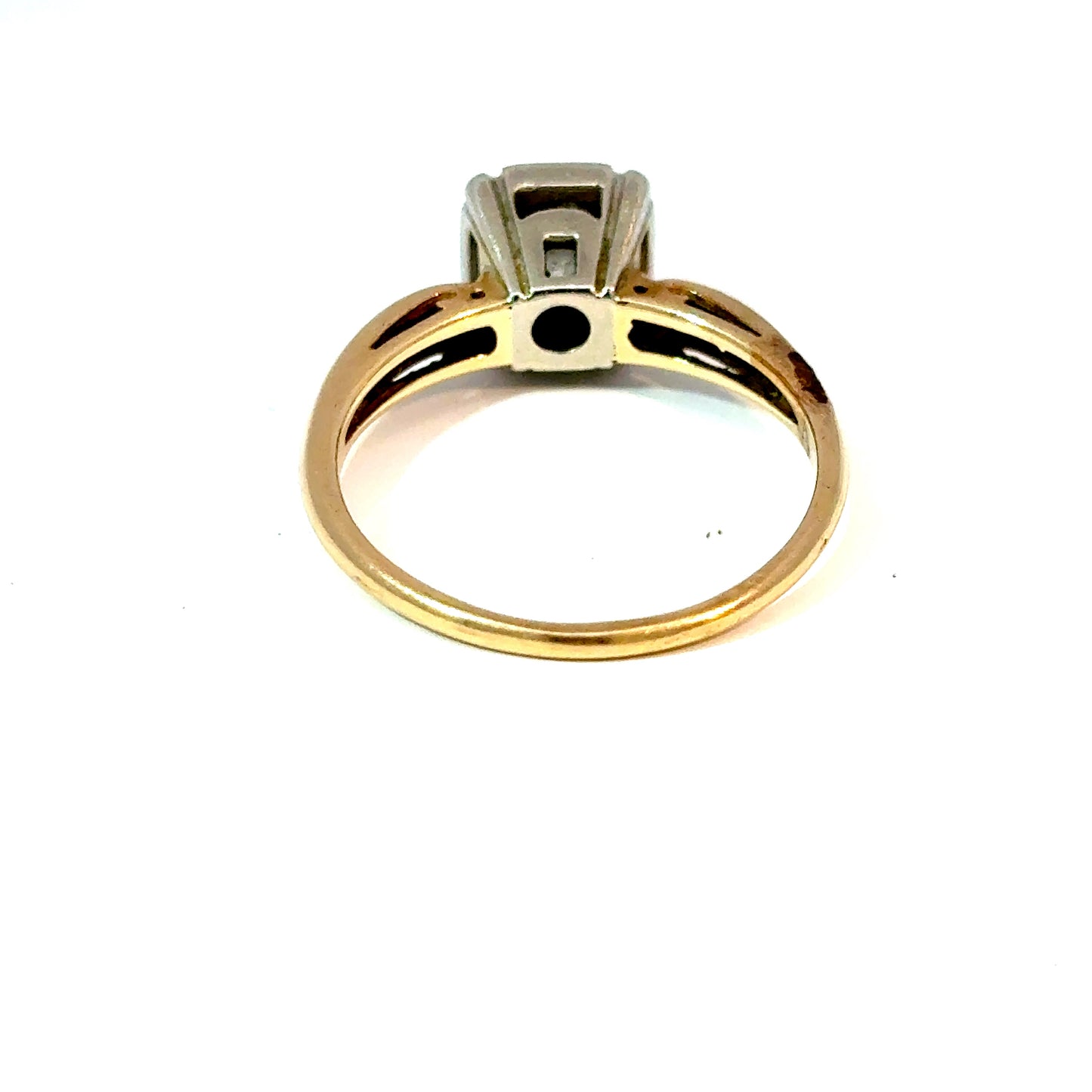 14K Yellow Gold Round Diamond Solitaire Ring with White Metal Head — image 3 of 4