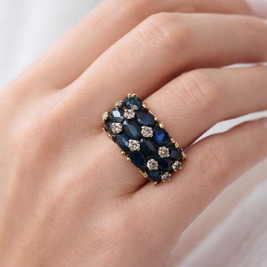 Vintage 10k Yellow Gold Sapphire Diamond Ring