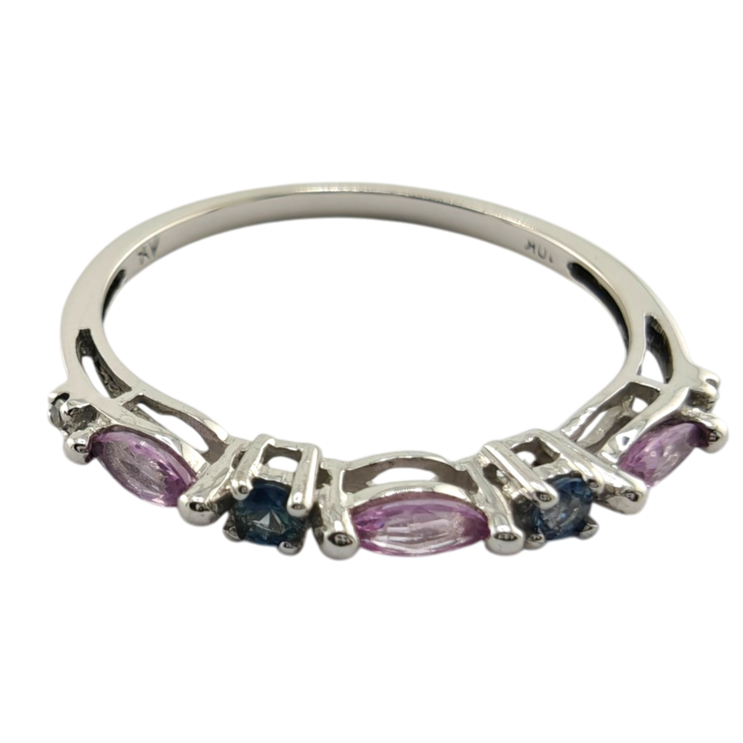 10k White Gold Ring with Diamonds and Sapphires