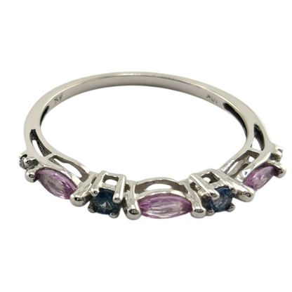 10k White Gold Ring with Diamonds and Sapphires