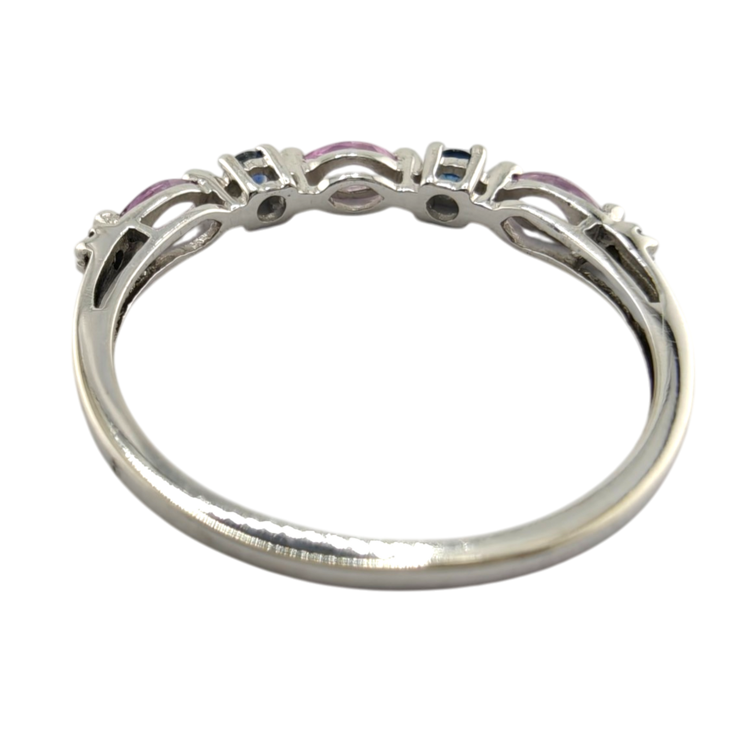 10k White Gold Ring with Diamonds and Sapphires
