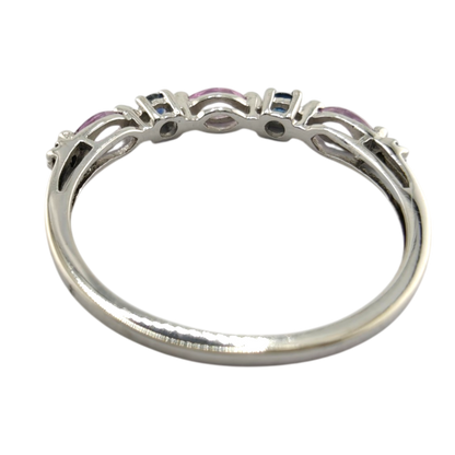 10k White Gold Ring with Diamonds and Sapphires
