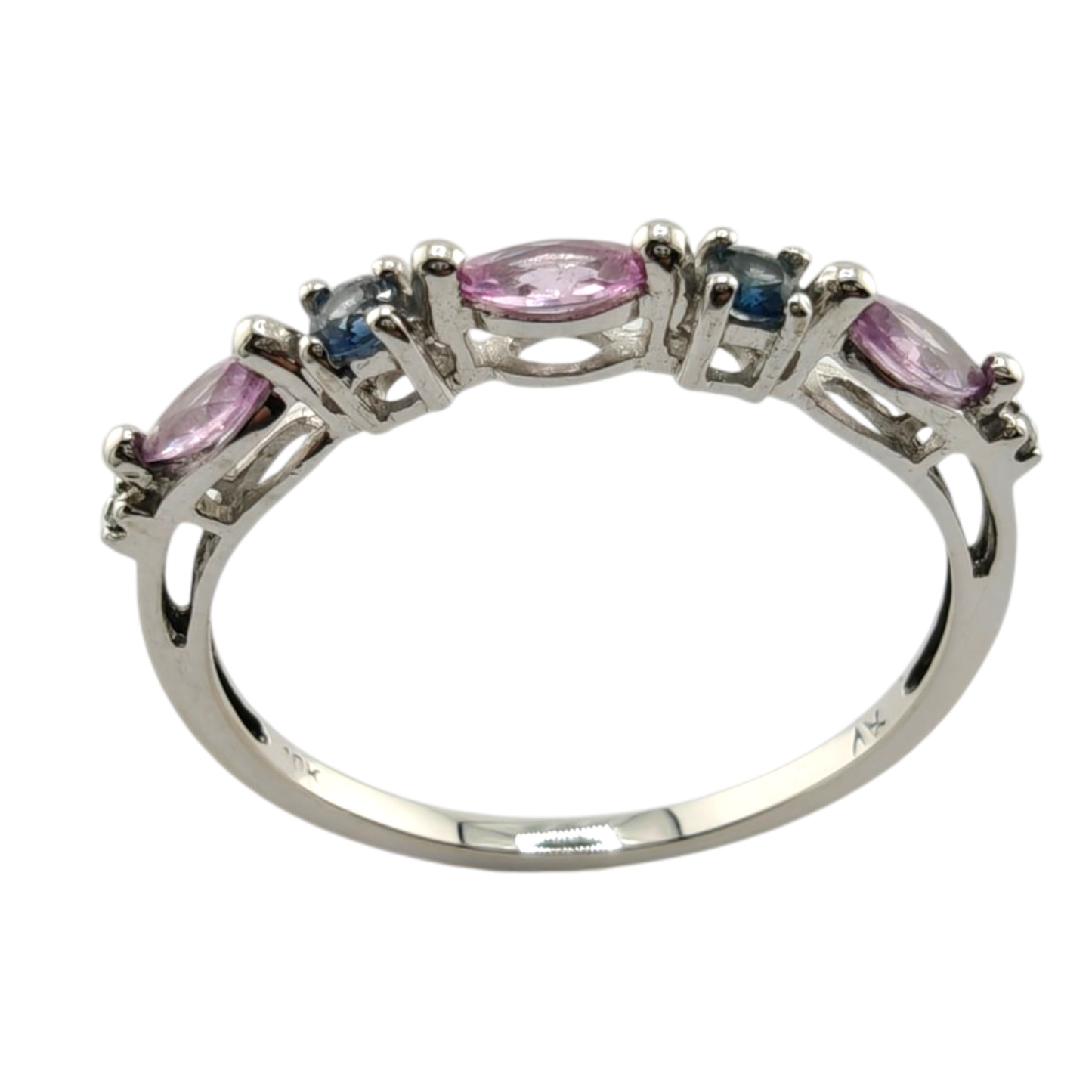 10k White Gold Ring with Diamonds and Sapphires