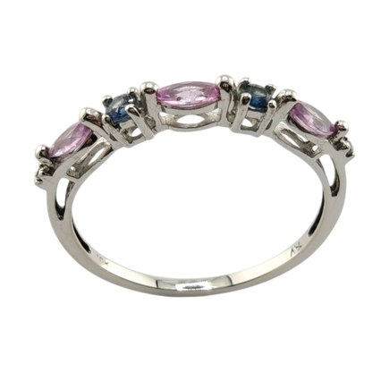 10k White Gold Ring with Diamonds and Sapphires
