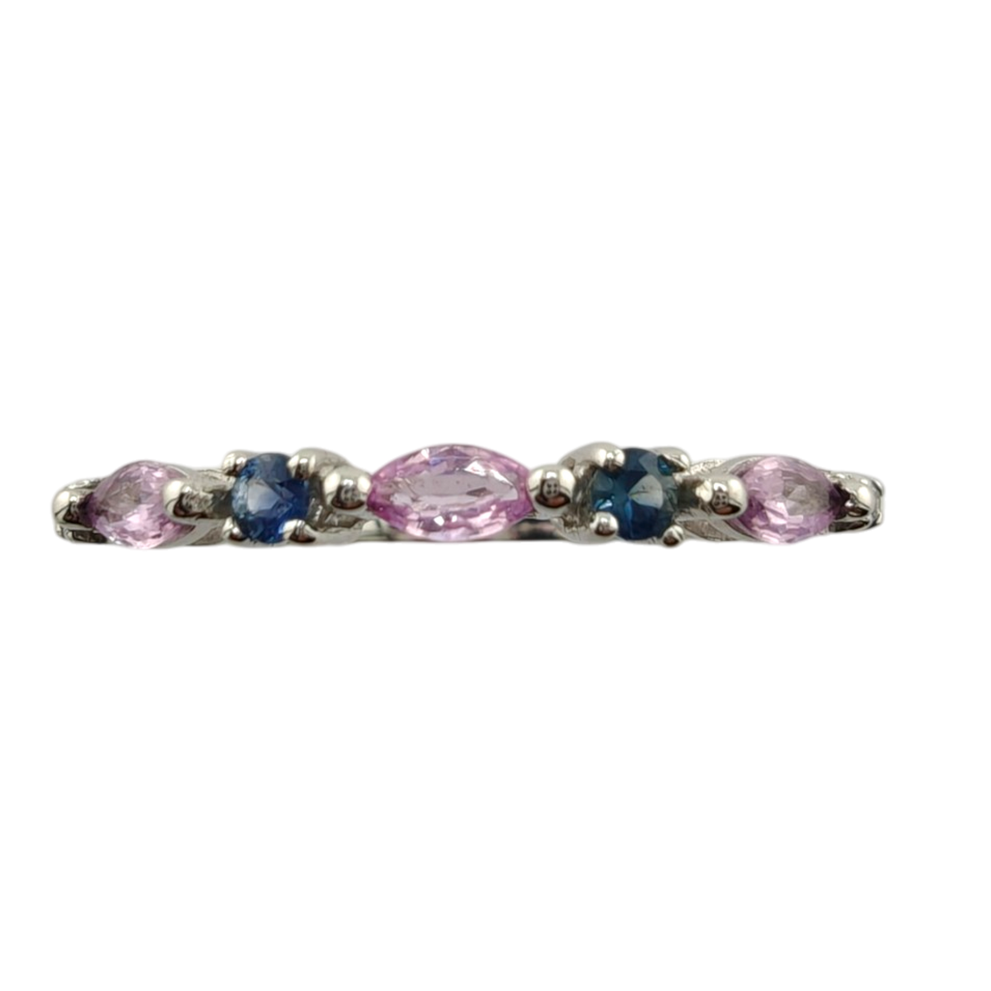 10k White Gold Ring with Diamonds and Sapphires