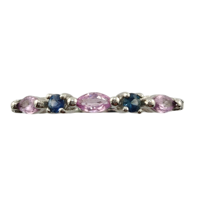 10k White Gold Ring with Diamonds and Sapphires