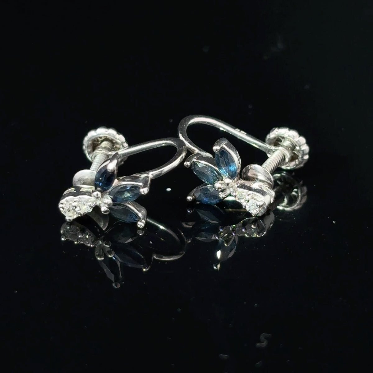 14K White Gold Sapphire and Diamond Screw-Back Non-Pierced Earrings — image 1 of 4