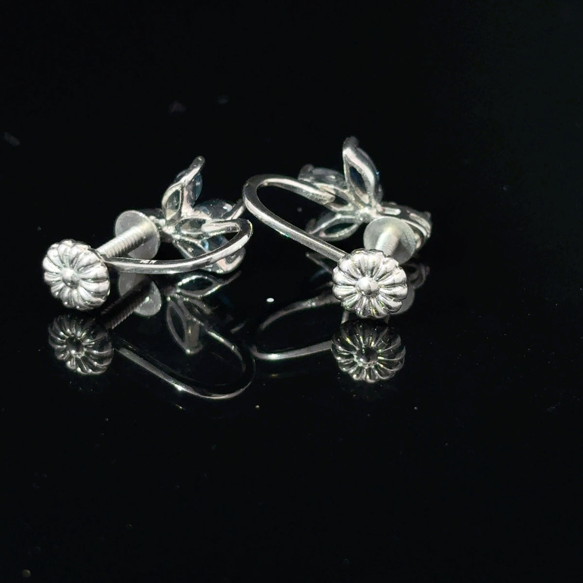 14K White Gold Sapphire and Diamond Screw-Back Non-Pierced Earrings — image 3 of 4