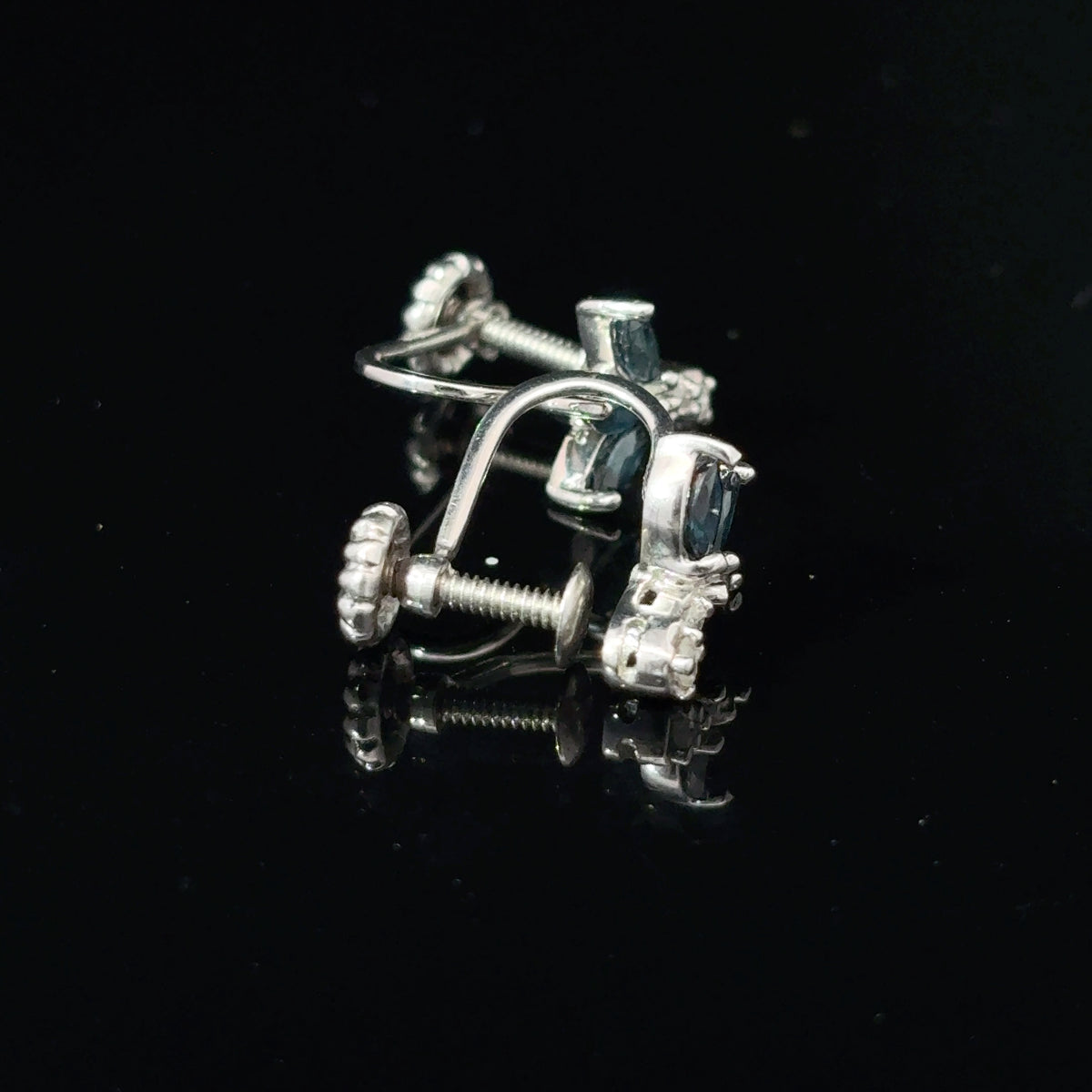 14K White Gold Sapphire and Diamond Screw-Back Non-Pierced Earrings — image 4 of 4