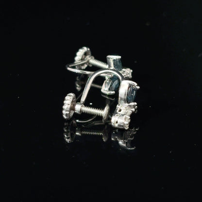 14K White Gold Sapphire and Diamond Screw-Back Non-Pierced Earrings — image 4 of 4
