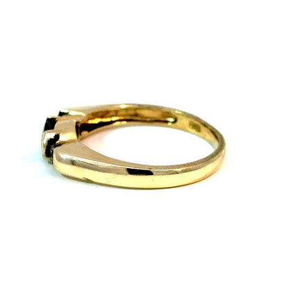 14K Yellow Gold Oval Emerald and Diamond Three-Stone Ring, Size 7 3/4 — image 2 of 4